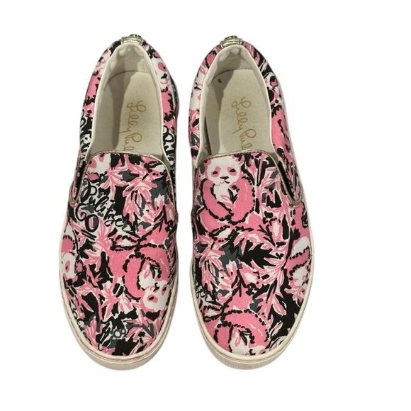 LILLY PULITZER Julie Sneakers "Hangin With My Boo" Size 6 Panda Hibiscus Shoe - Picture 3 of 9